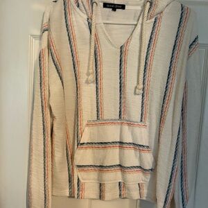 Ocean Drive Striped Cream Hoodie with Blue and Orange Accents